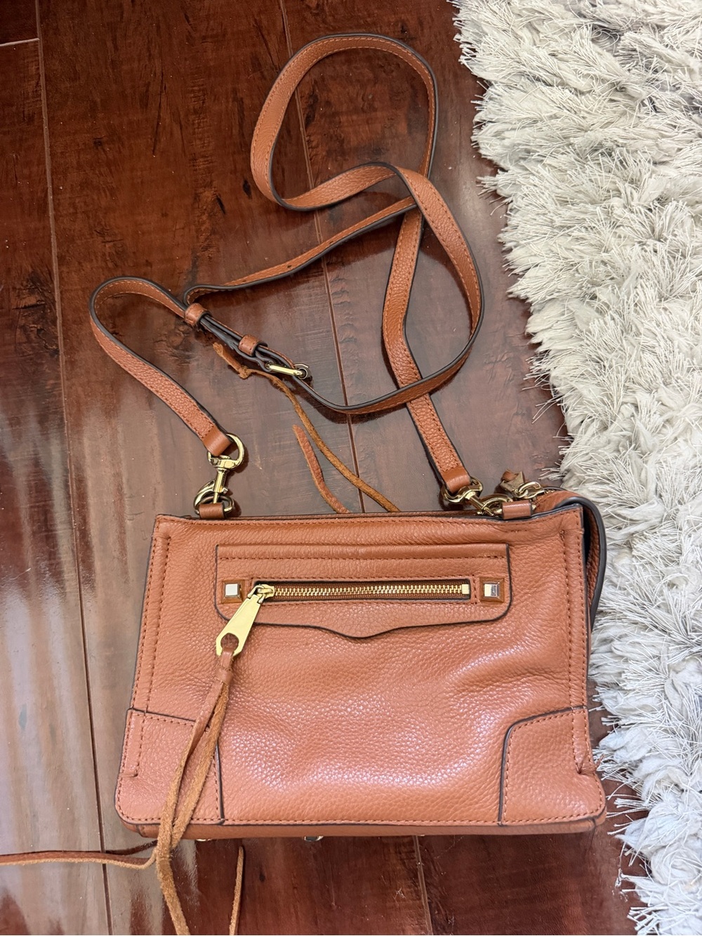 Rebecca Minkoff Pebbled Leather Crossbody in Cognac Brown